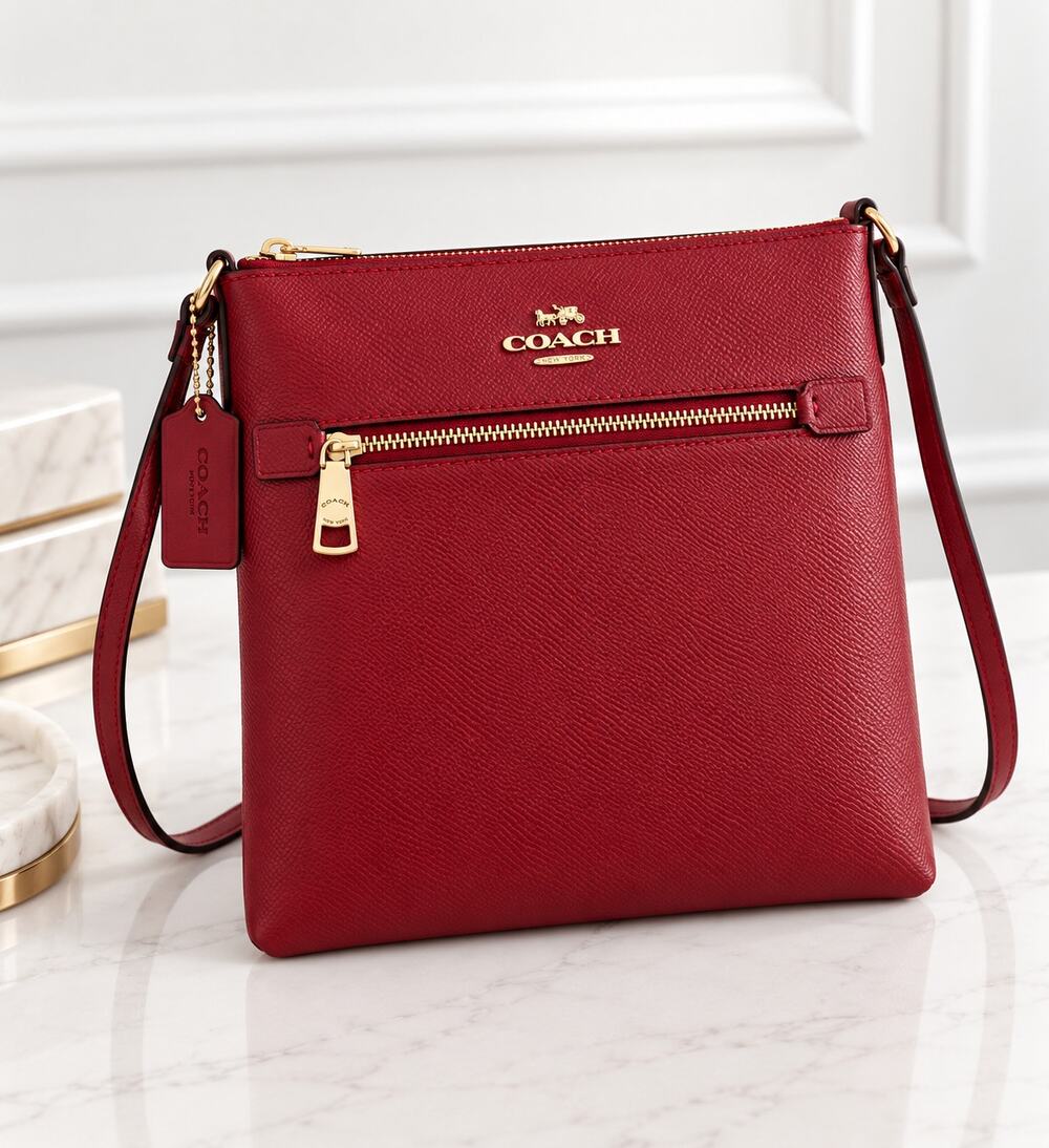 Coach Red Leather Crossgrain Leather Crossbody Bag Gold Tone hardware